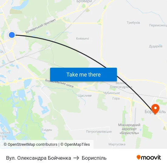Вул. Олександра Бойченка to Бориспіль map