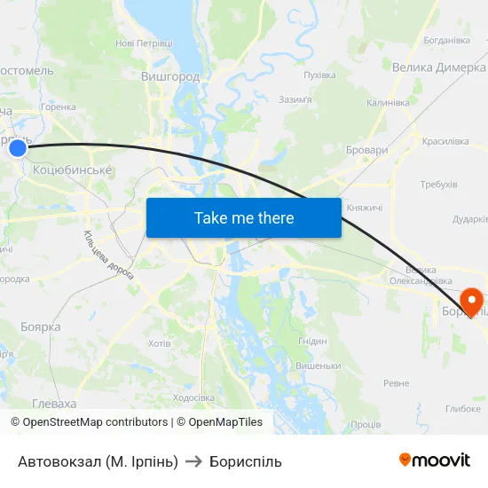 Автовокзал (М. Ірпінь) to Бориспіль map