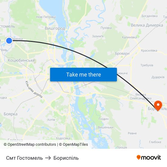 Смт Гостомель to Бориспіль map