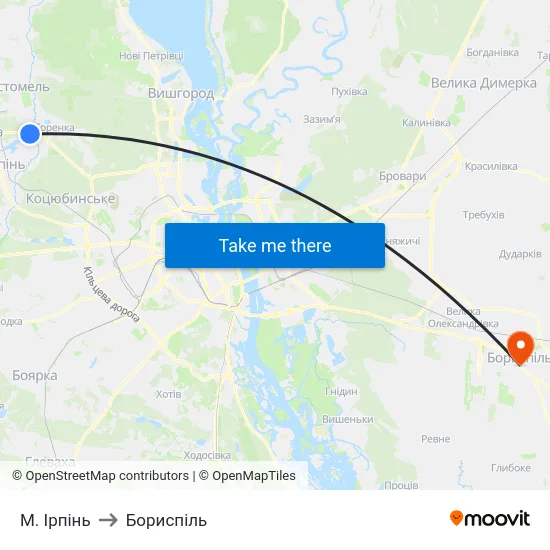 М. Ірпінь to Бориспіль map