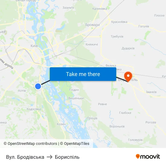 Вул. Бродівська to Бориспіль map