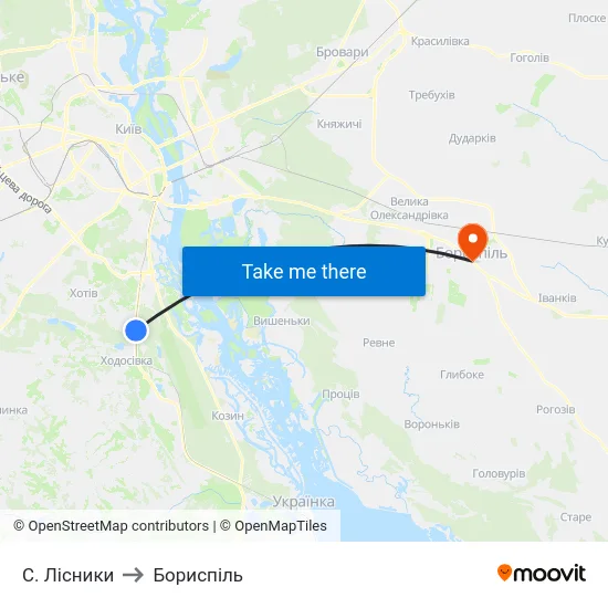С. Лісники to Бориспіль map