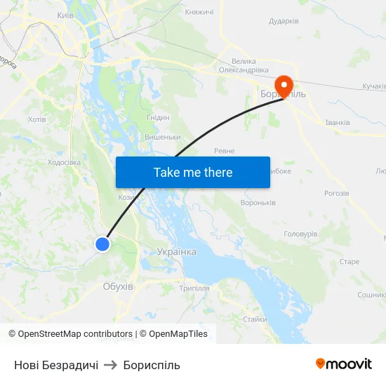 Нові Безрадичі to Бориспіль map