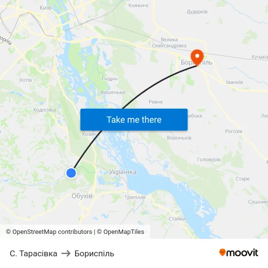 С. Тарасівка to Бориспіль map