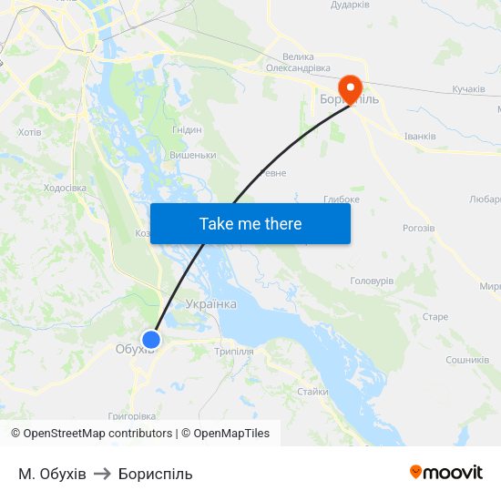 М. Обухів to Бориспіль map