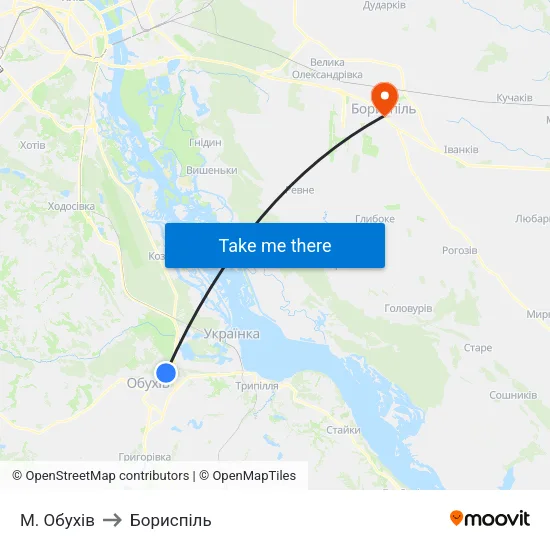 М. Обухів to Бориспіль map