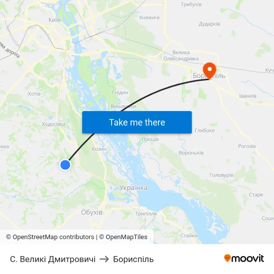 С. Великі Дмитровичі to Бориспіль map