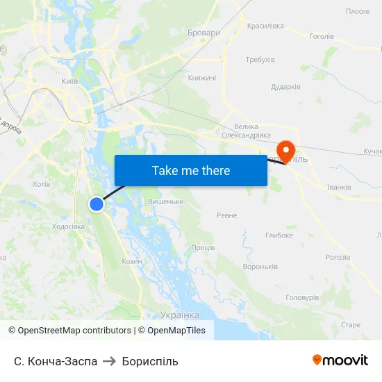 С. Конча-Заспа to Бориспіль map