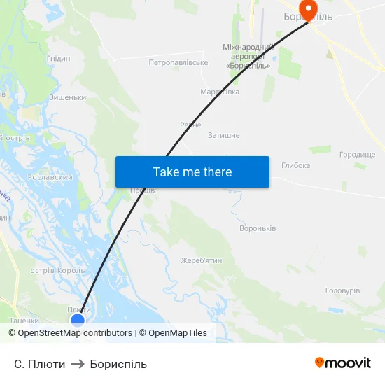 С. Плюти to Бориспіль map