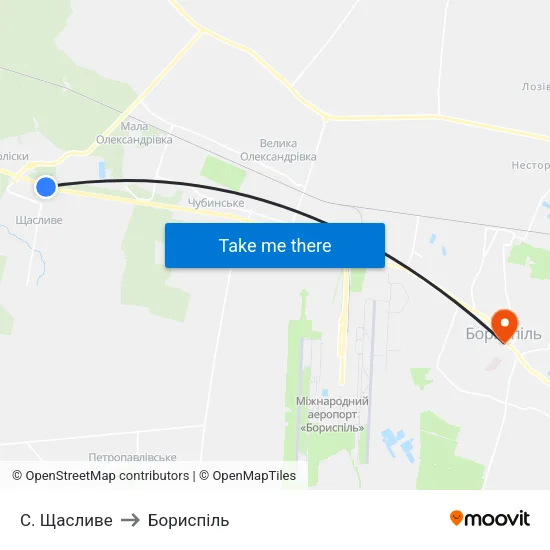 С. Щасливе to Бориспіль map