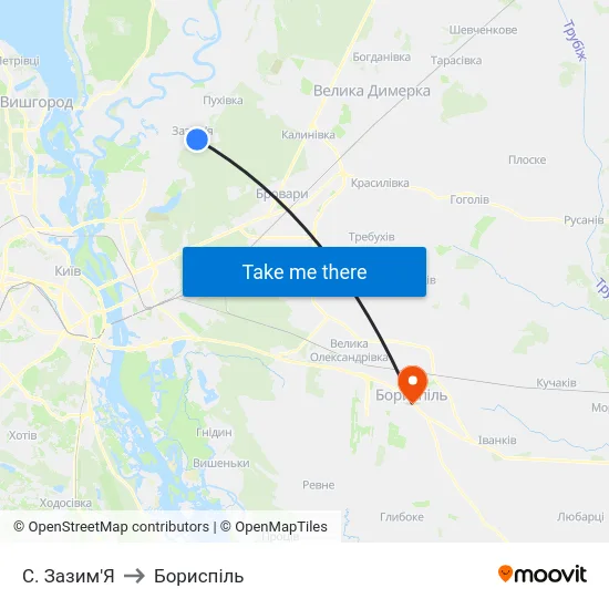 С. Зазим'Я to Бориспіль map