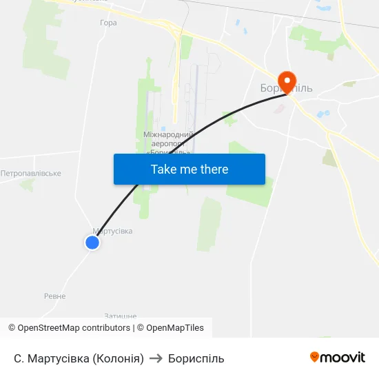 С. Мартусівка (Колонія) to Бориспіль map