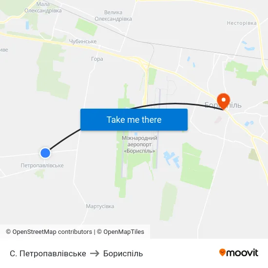 С. Петропавлівське to Бориспіль map