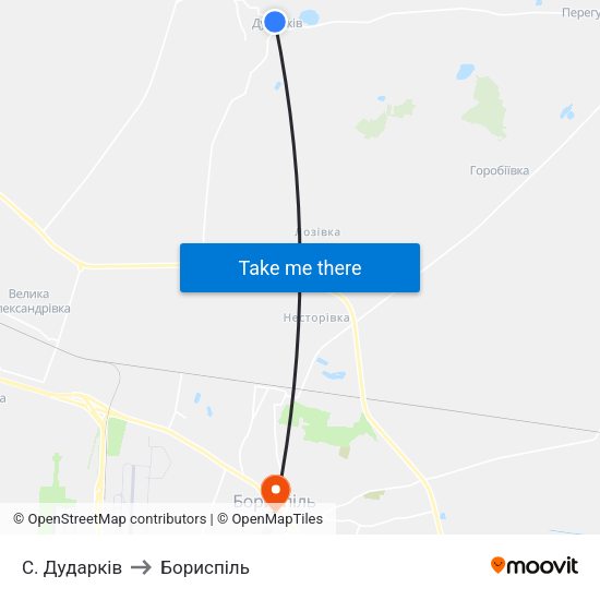 С. Дударків to Бориспіль map