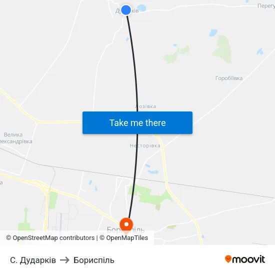 С. Дударків to Бориспіль map