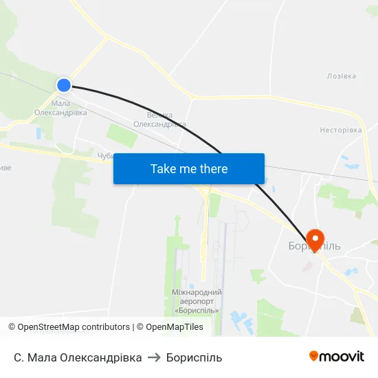 С. Мала Олександрівка to Бориспіль map
