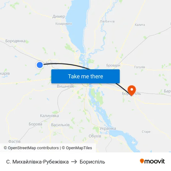 С. Михайлівка-Рубежівка to Бориспіль map