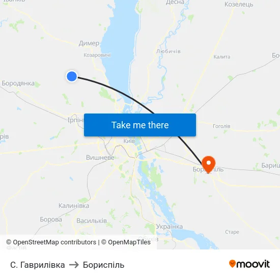 С. Гаврилівка to Бориспіль map
