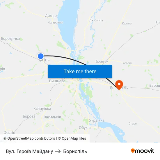 Вул. Героїв Майдану to Бориспіль map