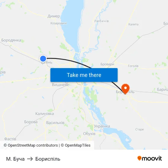 М. Буча to Бориспіль map
