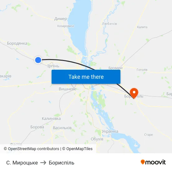 С. Мироцьке to Бориспіль map