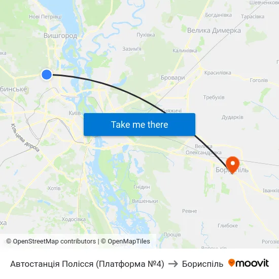 Автостанція Полісся (Платформа №4) to Бориспіль map