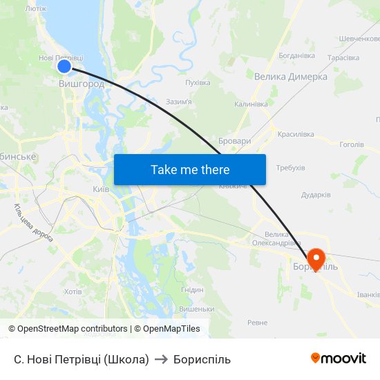С. Нові Петрівці (Школа) to Бориспіль map