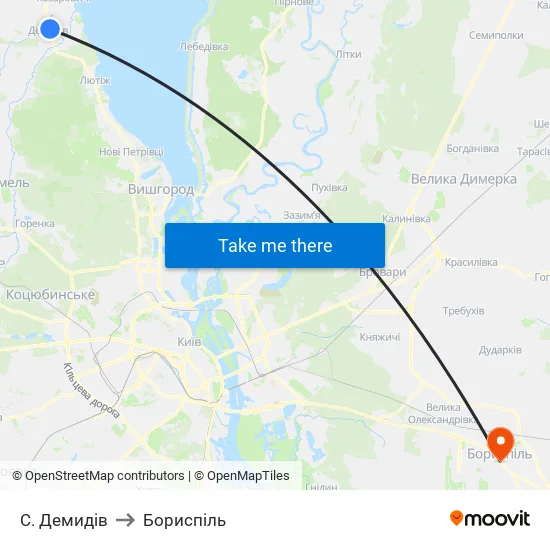 С. Демидів to Бориспіль map