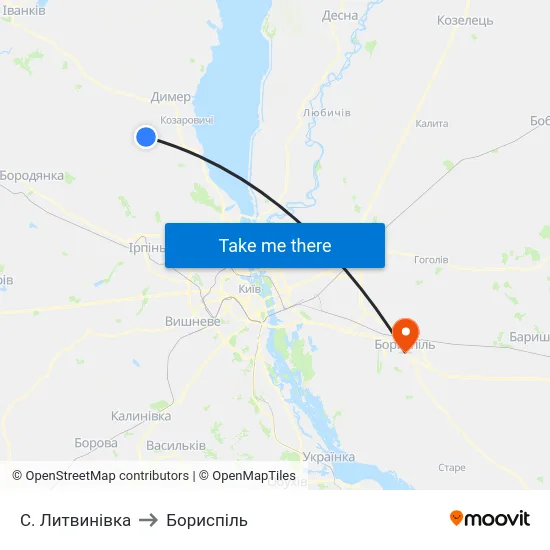 С. Литвинівка to Бориспіль map