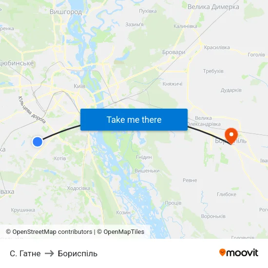 С. Гатне to Бориспіль map