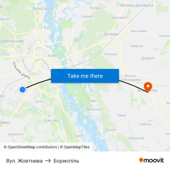 Вул. Жовтнева to Бориспіль map