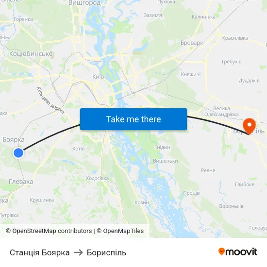 Станція Боярка to Бориспіль map