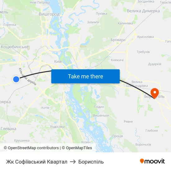 Жк Софіївський Квартал to Бориспіль map