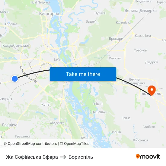Жк Софіївська Сфера to Бориспіль map