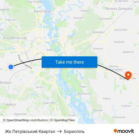 Жк Петрівський Квартал to Бориспіль map