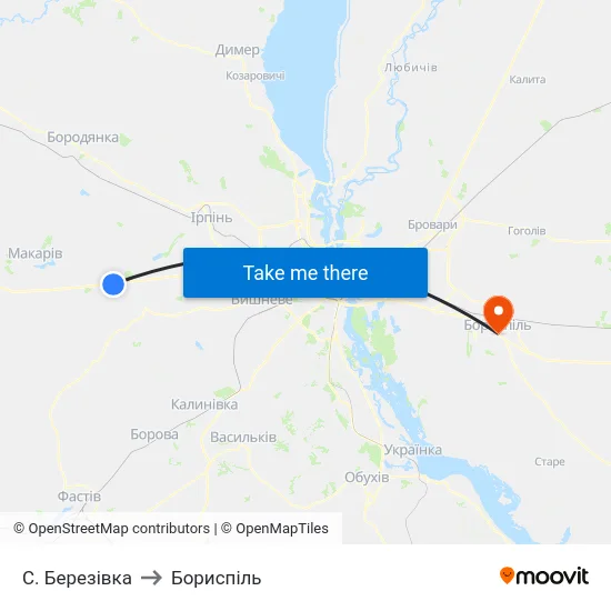 С. Березівка to Бориспіль map