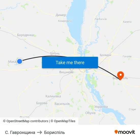 С. Гавронщина to Бориспіль map