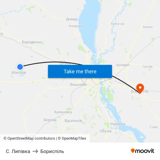 С. Липівка to Бориспіль map