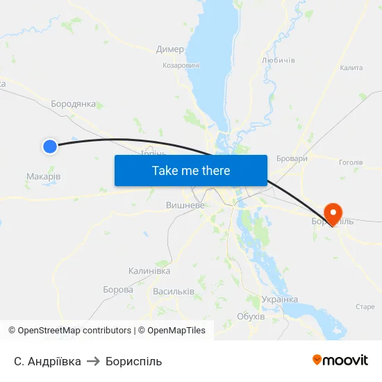 С. Андріївка to Бориспіль map