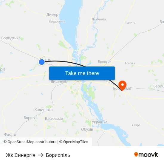 Жк Синергія to Бориспіль map