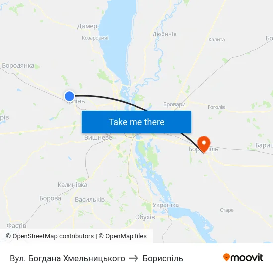 Вул. Богдана Хмельницького to Бориспіль map