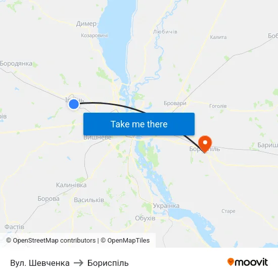 Вул. Шевченка to Бориспіль map