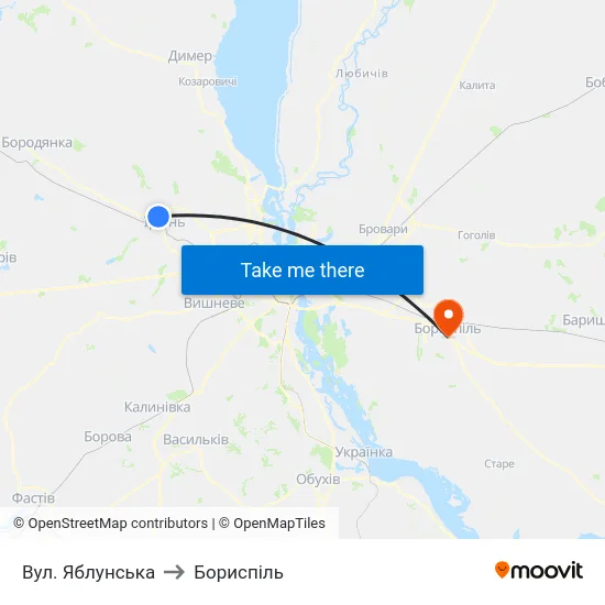 Вул. Яблунська to Бориспіль map