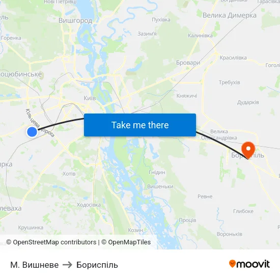 М. Вишневе to Бориспіль map