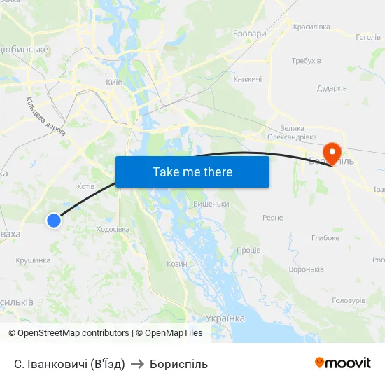 С. Іванковичі (В'Їзд) to Бориспіль map