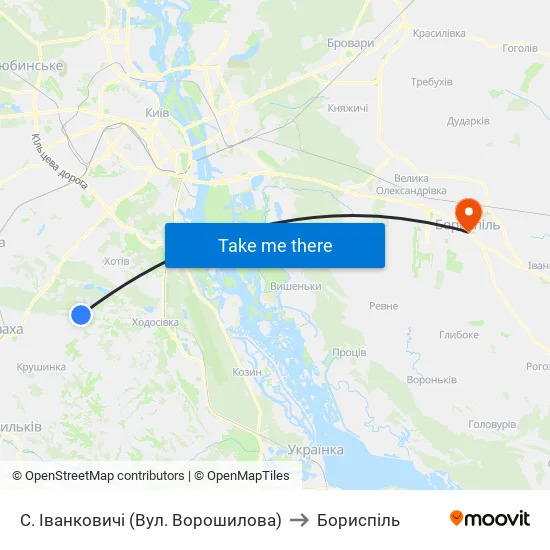 С. Іванковичі (Вул. Ворошилова) to Бориспіль map