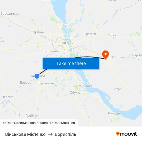 Військове Містечко to Бориспіль map