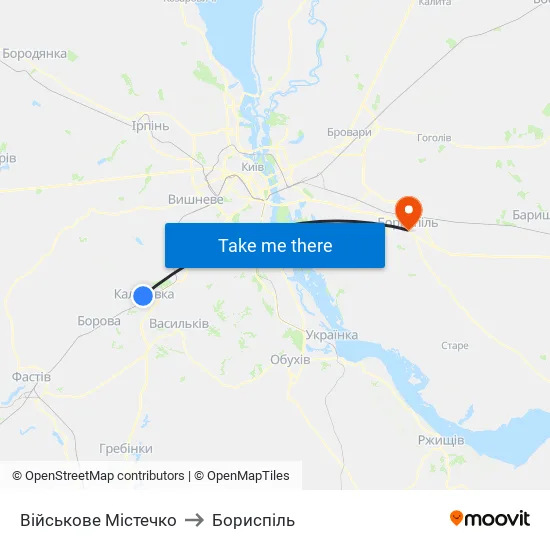 Військове Містечко to Бориспіль map