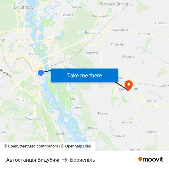 Автостанція Видубичi to Бориспіль map