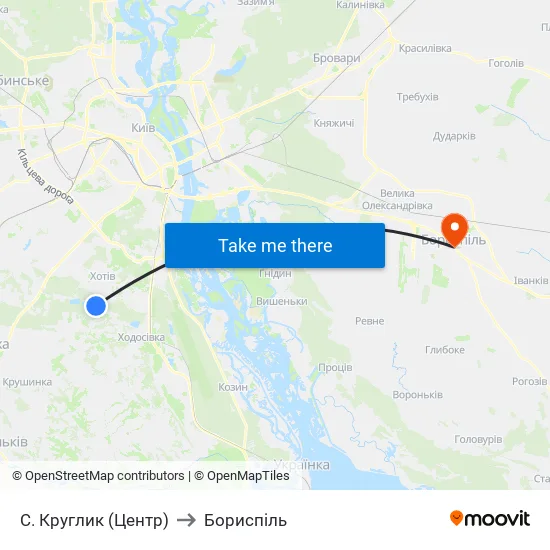 С. Круглик (Центр) to Бориспіль map